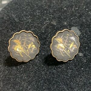 Vintage Damascene screwback earrings